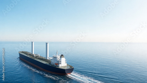 Rotor sail tanker at sea with right copy space