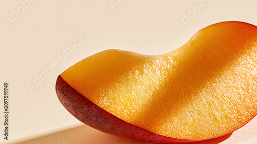 Close-up of a ripe mango slice with juicy texture