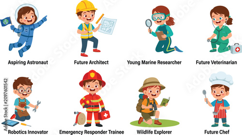 Tableau sur toile Kids future careers cartoon character collection featuring aspiring professional
