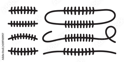 Detailed american football laces collection showing various shapes including loops and curved line designs.