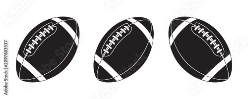 Bilde på lerret Three detailed american football ball illustrations with realistic lighting effects on transparent background