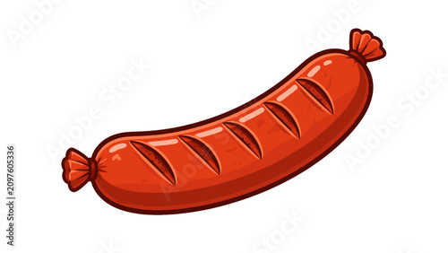 Obraz na plátně Cartoon grilled sausage isolated on white background