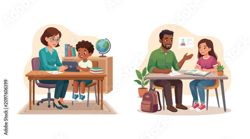 Teachers tutoring students in classroom setting