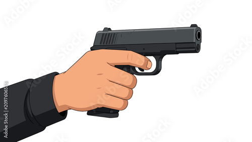 Fotografie Hand holding a black pistol in side view vector illustration