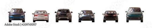 front and back view of unbranded modern cars in parking lot lighting isolated png on a transparent background premium cutout (car cutouts, vehicle assets)