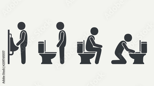 Canvas Print Bathroom Usage Icons: Urinal and Toilet Postures Stick Figures