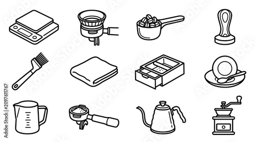 Cuadro en lienzo Espresso Coffee Maker Accessories - Line Art Icons Collection