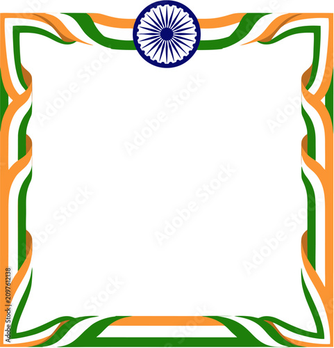 Decorative Square Border Frame Featuring The Traditional Saffron White And Green Colors Of The Indian Flag With A Central Ashoka Chakra Emblem
