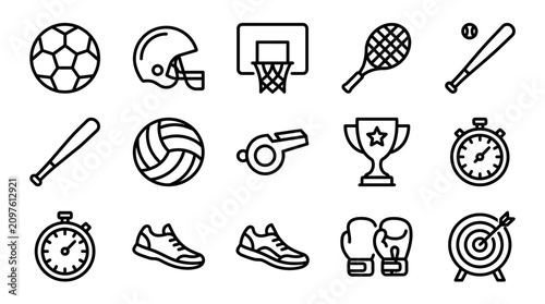Obraz na płótnie Diverse Sports Equipment Icons Set: Football, Tennis, Baseball, Basketball, Boxi