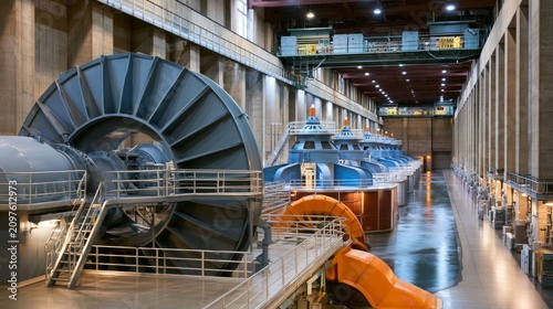 Industrial Power Plant Interior with Turbines and Scroll Cases for Electricity Generation