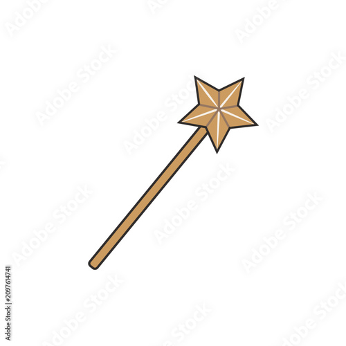 Fotografie Magic wand with gold star topper in minimalist hand drawn style for wizardry and