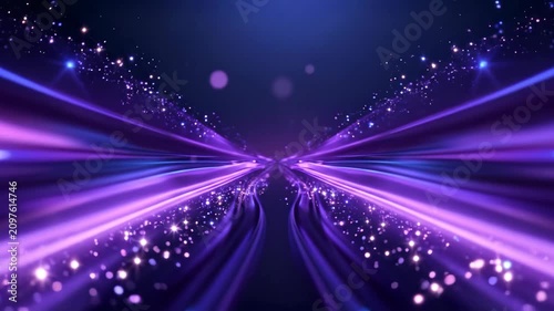 Futuristic Purple Light Trails and Sparkle Particle Motion Abstract Background