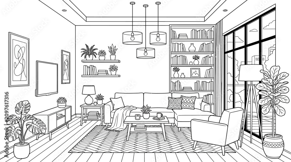 Fototapeta premium Modern living room interior with comfortable sofa and stylish decor.