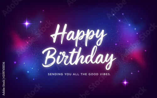 Colorful Galaxy Birthday Background with Sparkles and Stars. Vibrant cosmic celebration scene with festive atmosphere. Digital art for birthday gre...