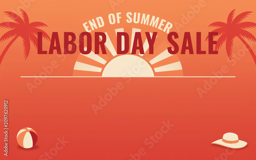 Labor Day Sale Banner Promoting End of Summer Discounts and Deals. Festive Holiday Promotion for Retail and E-commerce. Business Marketing Material...