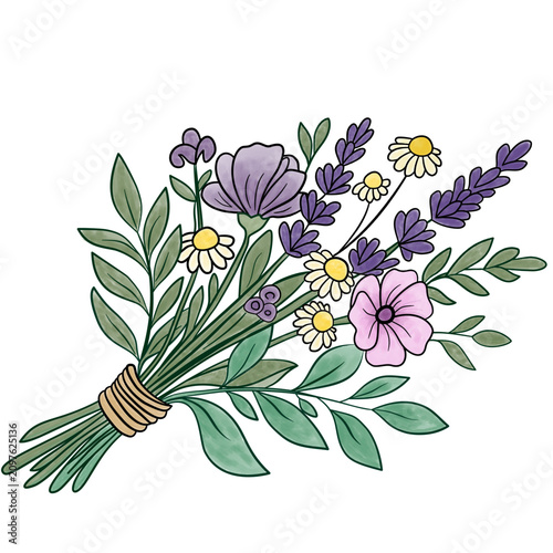 hand-drawn muted pastel floral bundle with soft gouache brush texture.