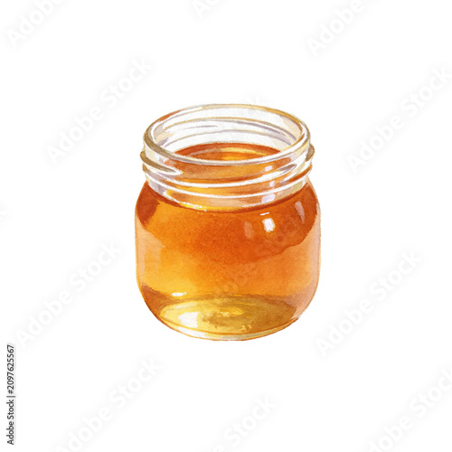 Canvas Print Golden Honey in a Jar: A small glass jar filled with rich, amber-colored honey, its smooth surface reflecting light, perfect for culinary creations or a sweet treat