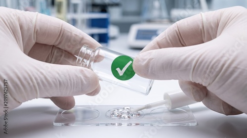 Laboratory experiment with pipette and glass vial in medical research setting