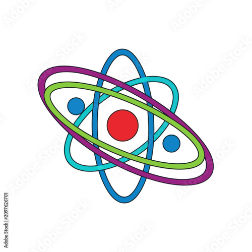 Colorful atomic structure with orbiting electrons illustration.