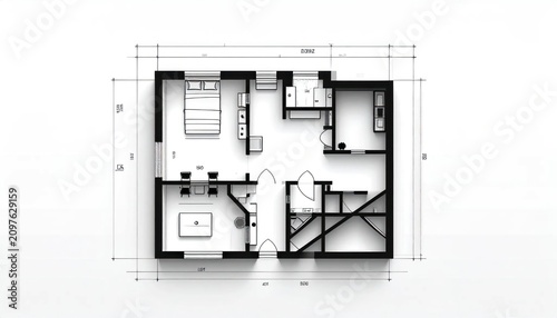 Detailed 2D residential apartment floor plan layout.