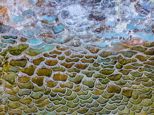 Canvas Print Drone view of colorful mineral terraces and thermal springs in Egerszalók, Hunga