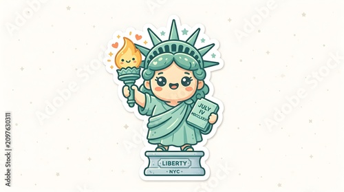 Kawaii Statue of Liberty Sticker Cute USA National Icon Cartoon Illustration Design