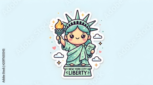 Cute Kawaii Statue of Liberty Sticker Celebrating American Independence Day