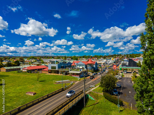 An aerial view of the town of Armidale with colorful buildings in Australia