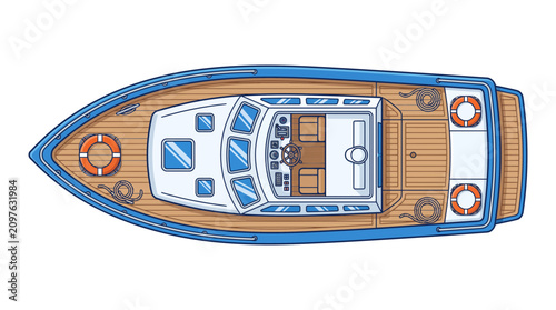 Top Down View Illustration of a Luxury Motorboat