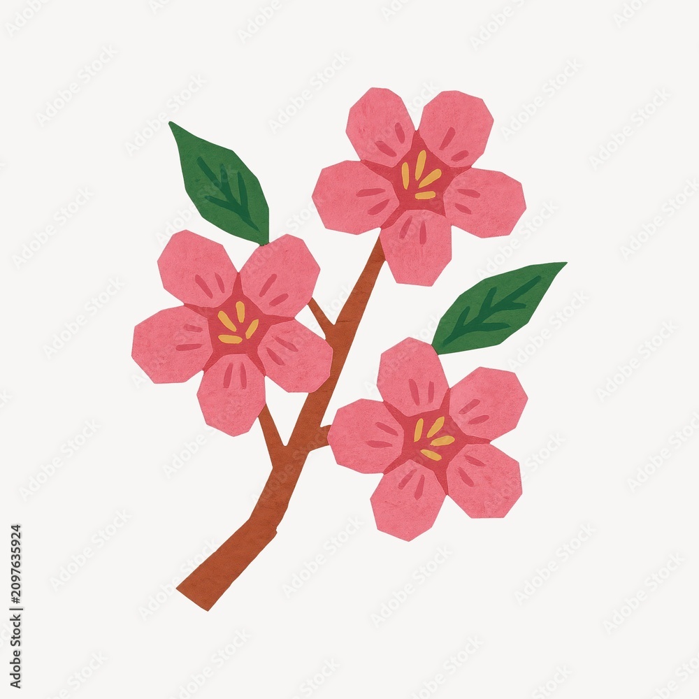 Obraz premium Vibrant cherry blossom branch illustration.