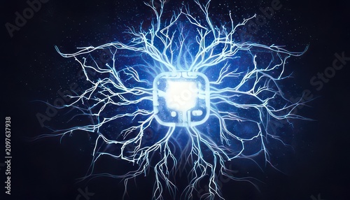 Luminous central processor with branching neural network lines