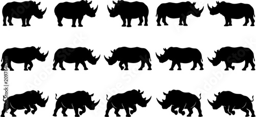 Bild auf Leinwand Black rhinoceros silhouette vector set, safari animal icons, mammal collection,