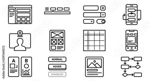 Web Design UI Elements, UX Wireframe Icons, User Interface Design Tools, Mobile App Development