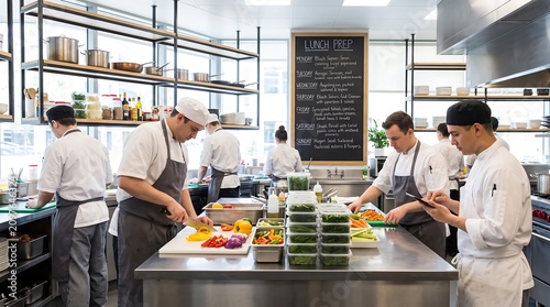 Professional Chefs Preparing Lunch in a Modern Commercial Kitchen