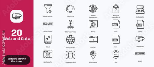 Web and Data line icon pack. Web and Data Stroke icon set. Editable Stroke icon.eps