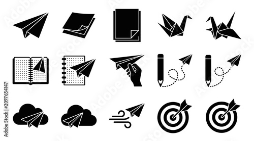 Vector silhouette set of nine collections of origami the art of paper folding