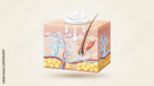 Cross-section of human skin with hair follicle and sebaceous gland
