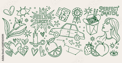 Obraz na plátně Saint Patrick day doodle background, Irish holiday luck line art, lucky clover s