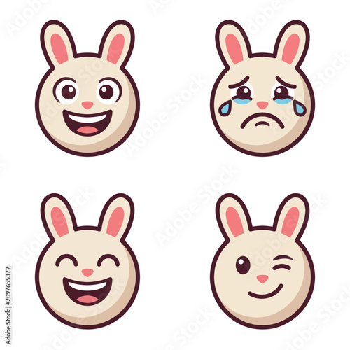 Принти на полотні Cartoon bunny faces with emotions smiling.
