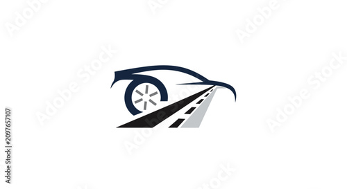 A minimalist graphic icon representing a vehicle moving along a road