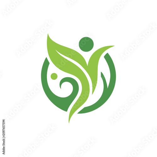 Abstract human leaf logo. Eco friendly wellness symbol for health brand.