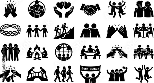фотографія Friendship Icon Set Depicting Diverse Interactions And Support On Transparent Ba