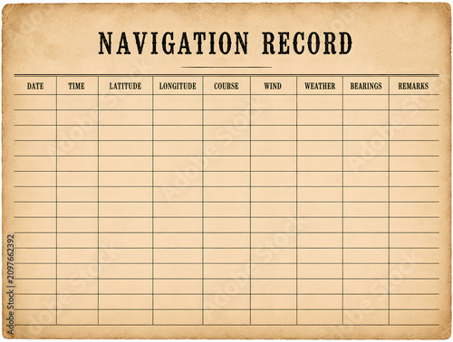 Blank Vintage Navigation Record Log on Aged Parchment