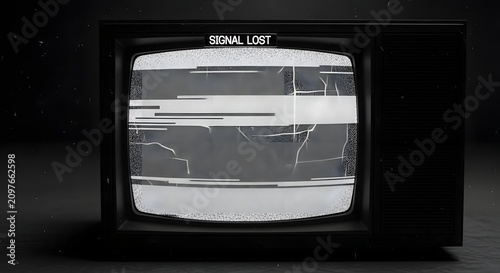 Broken retro television with signal lost screen