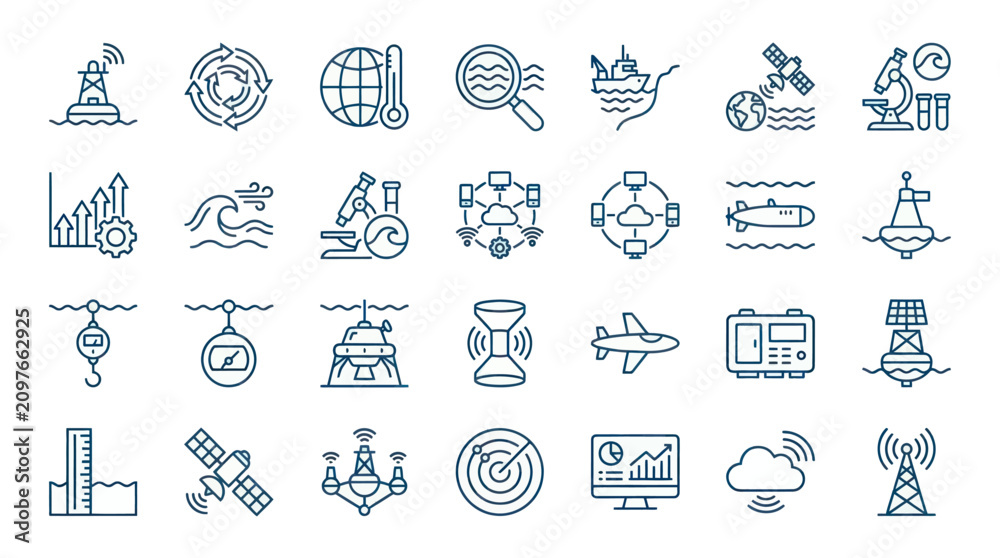 Fototapeta premium Marine technology and oceanography scientific research icons.