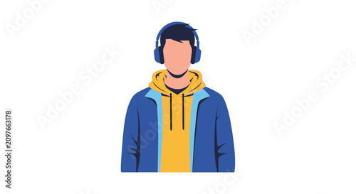 Young man wearing headphones smiling.