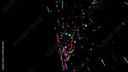 High-quality stock footage featuring a colorful erupting continuously upwards like a fountain of confetti particles. Perfect for celebratory projects, party backgrounds, victory announcements, holiday