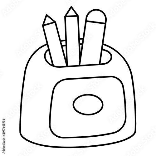 pen and pencil holder clipart line icon. Education and business stationary concept.