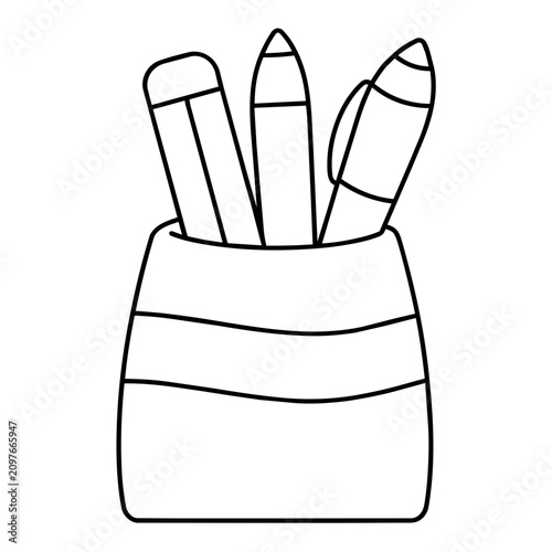 pen holder clipart line icon. Education and business stationary concept.