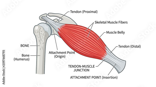 Anatomy of the Biceps Muscle: Illustration of Human Arm Muscles, Tendons, and Bone